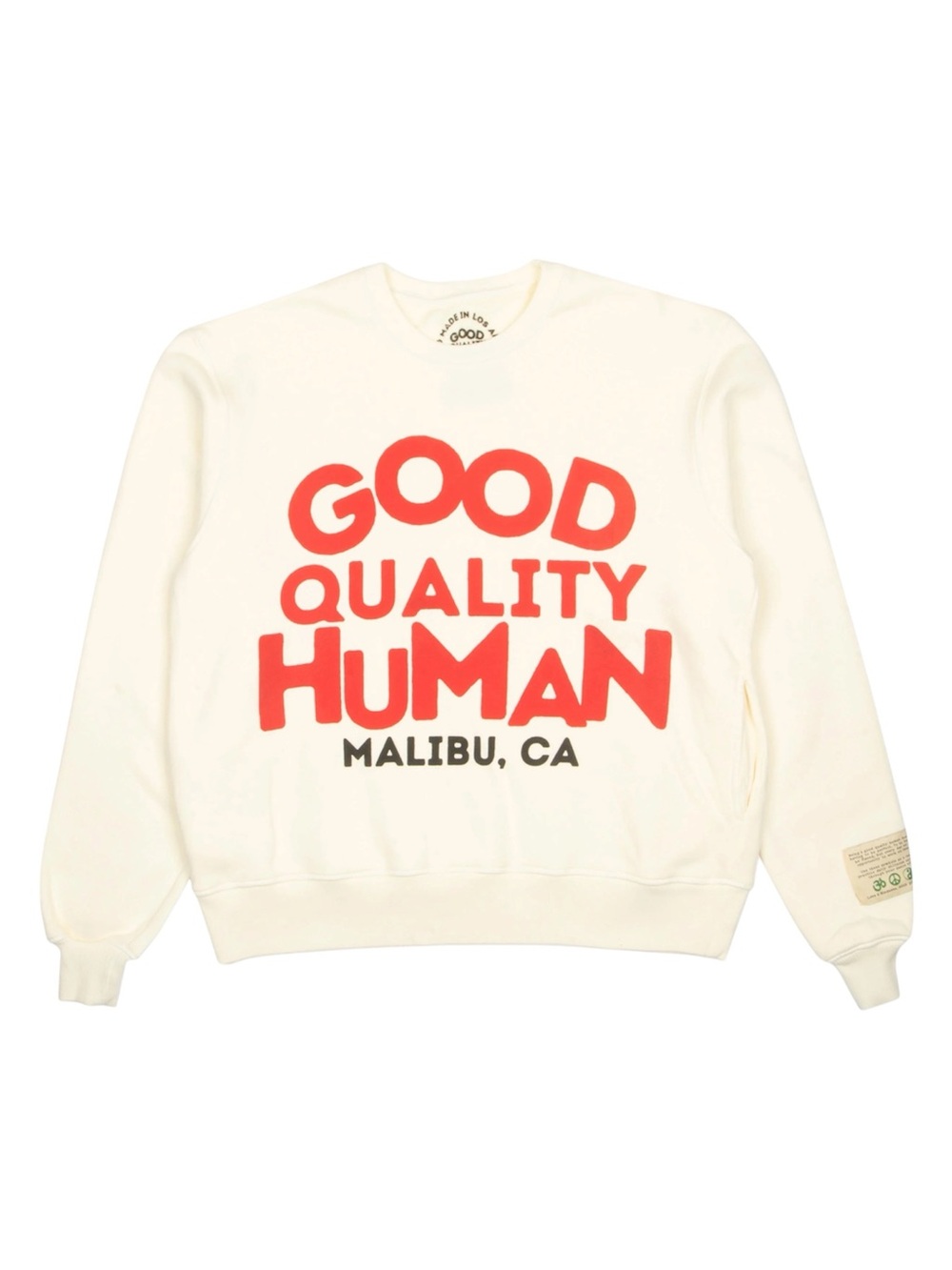 $135 Good Quality Human Malibu 100% Cotton Crew Neck Pocketed Cream Sweater